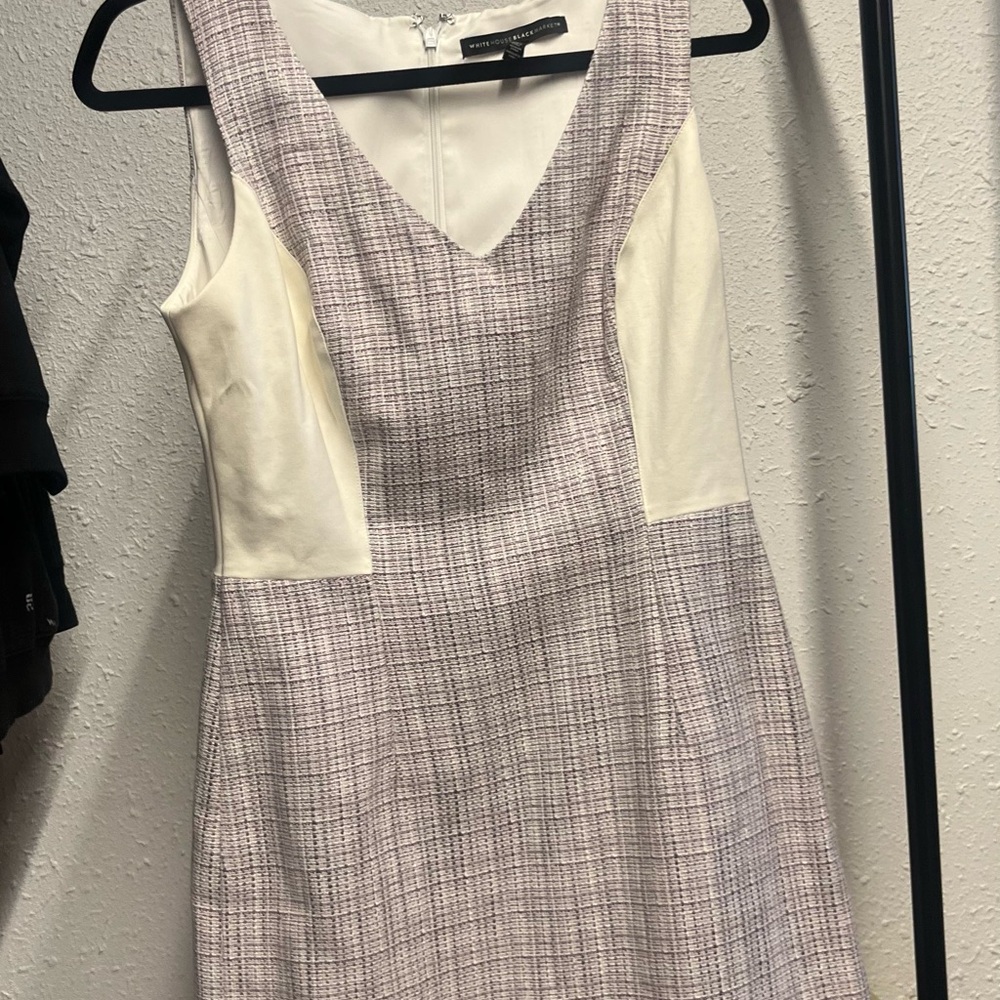 White House Black Market Lavender Tweed Sheath Dress with White Panels